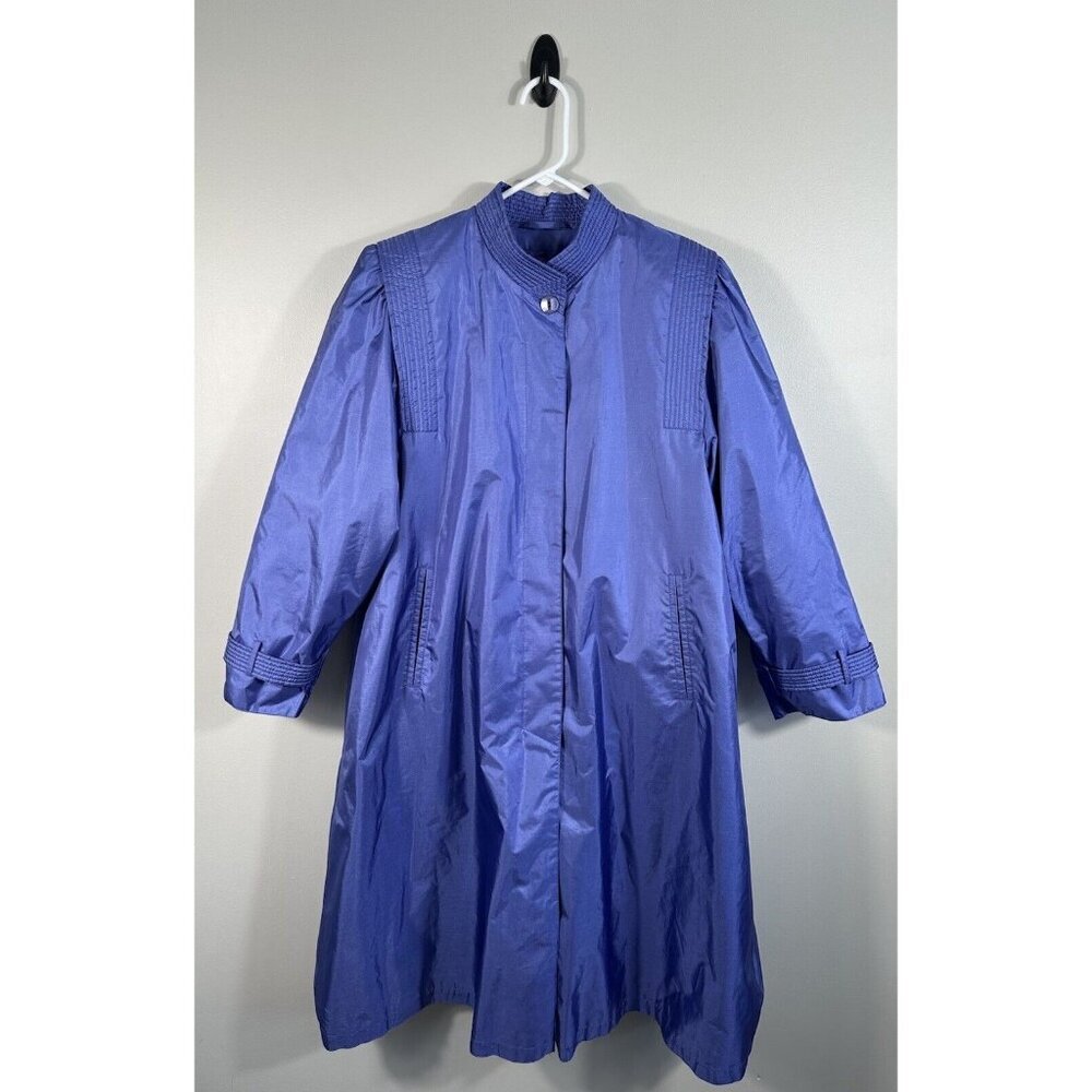 Vtg Chiango‎ By Fleet Street Coat Womens 16 Purple Blue Trench Rain Jacket Lined